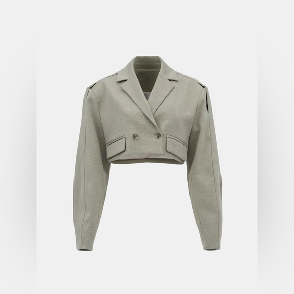 Source Unknown Cropped Suit Blazer in Earl Grey - Picture 2 of 8